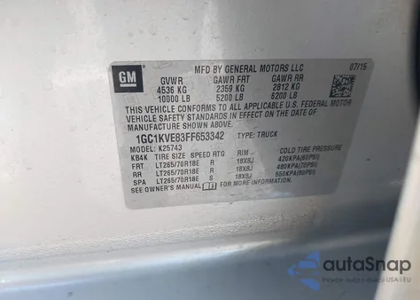 2015 Chevrolet Silverado 2500Hd Lt из США, поврежденный, VIN 1GC1KVE83FF653342